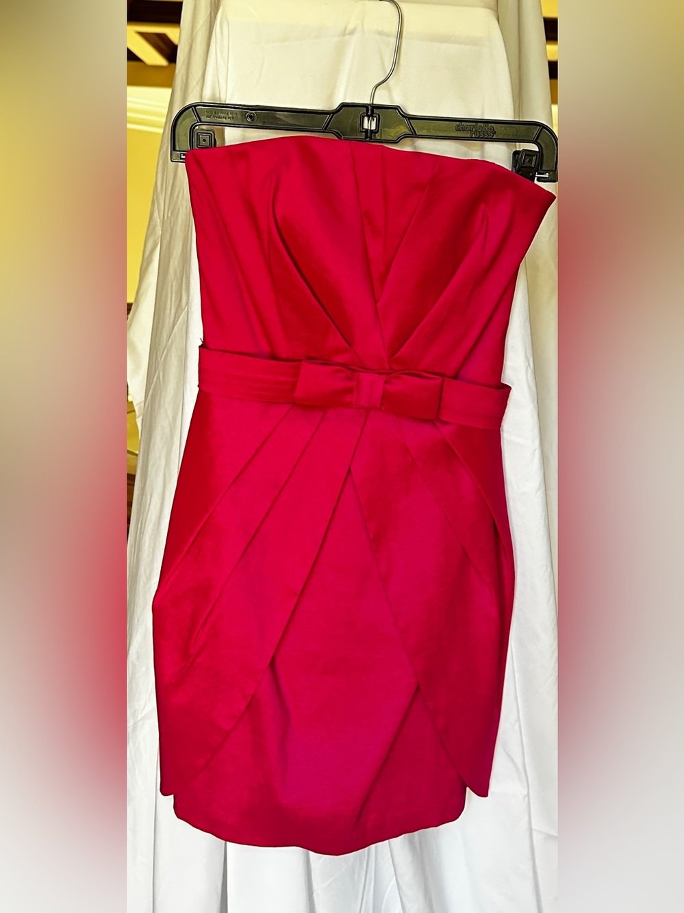Cache Strapless Bow-Accent raspberry pink Cocktail Dress